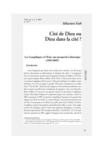 Cité de Dieu ou Dieu dans la cité ? - Faculté Libre de Théologie ...