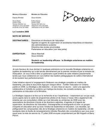 Stratégie Ontarienne en matière de Leadership - Ministère de l ...