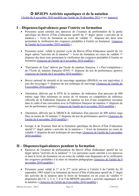 Fiche Apser Natation 2011 doc LES ACTIVITES AQUATIQUES LA NATATION Fiche Apser Natation 2011 doc LES ACTIVITES AQUATIQUES LA NATATION