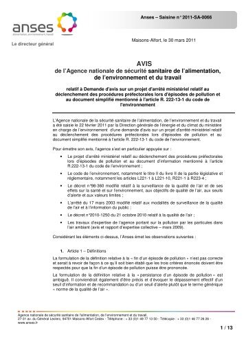 de l'Agence nationale de sécurité sanitaire de l'alimentation ... - Anses