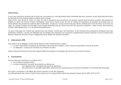 Bilan de gestion des risques auditifs festival MUSILAC 2012