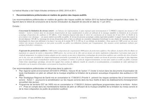 Bilan de gestion des risques auditifs festival MUSILAC 2012