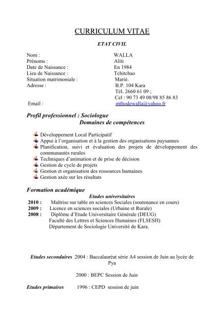 Curriculum Vitae Anpe Du Togo