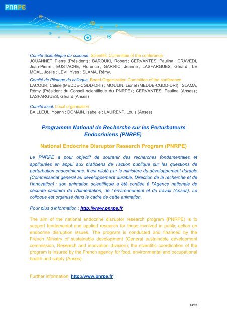 Programme PNRPE 2012 - Contact alimentaire