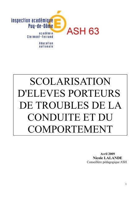 SCOLARISATION D'ELEVES PORTEURS DE TROUBLES DE LA CONDUITE ET DU ...