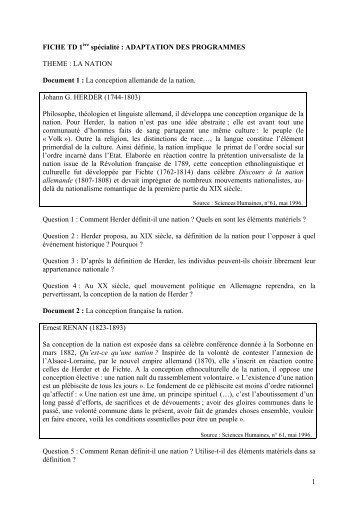 LA NATION Document 1 : La conception allemande de la nation ...