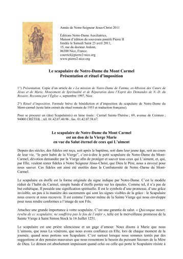 Le scapulaire de Notre-Dame du Mont Carmel Présentation et rituel ...