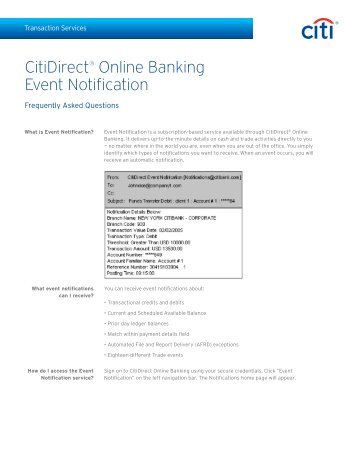 CitiDirect Event Notification FAQs - CitiDirect® Online Banking ...