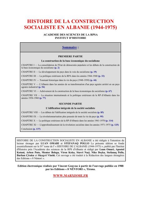 histoire de la construction socialiste en albanie - communisme ...