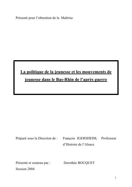 La politique de la jeunesse et les mouvements de jeunesse dans le ...