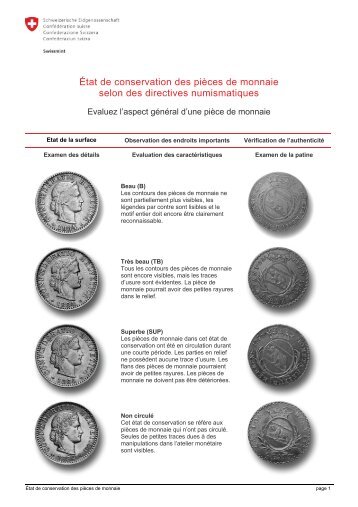 Etat de conservation des pièces de monnaie d'après ... - Swissmint