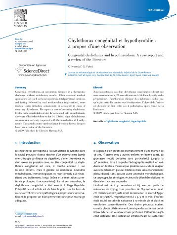 Chylothorax conge´nital et hypothyroıdie : a` propos d'une ... - sepeap