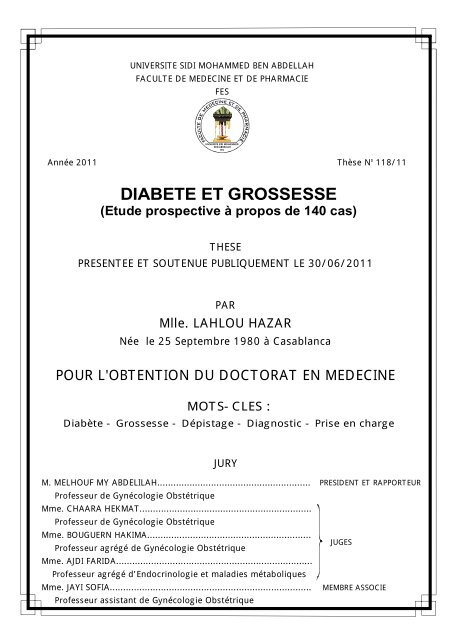 Prise En Charge De La Femme Enceinte Diabétique - Faculté De ...