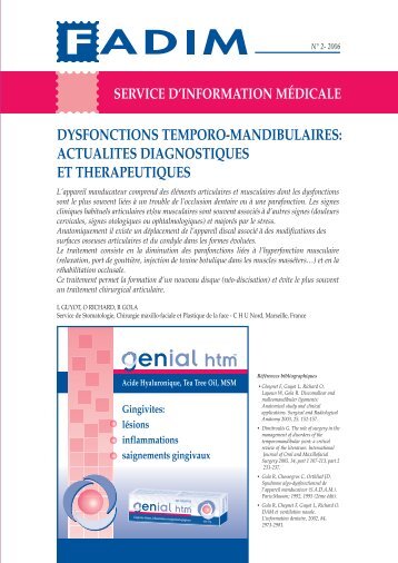 DYSFONCTIONS TEMPORO-MANDIBULAIRES: ACTUALITES ...