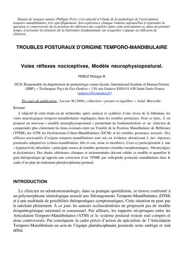 Troubles Posturaux d'Origine Temporo-mandibulaire, Voies réflexes ...
