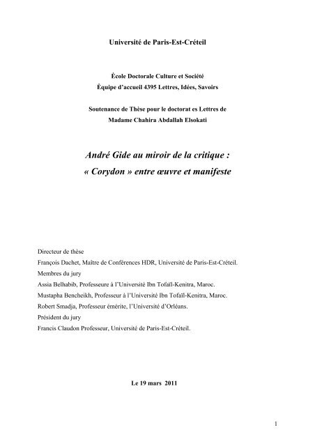 Andre Gide Au Miroir De La Critique Corydon Entre Theses