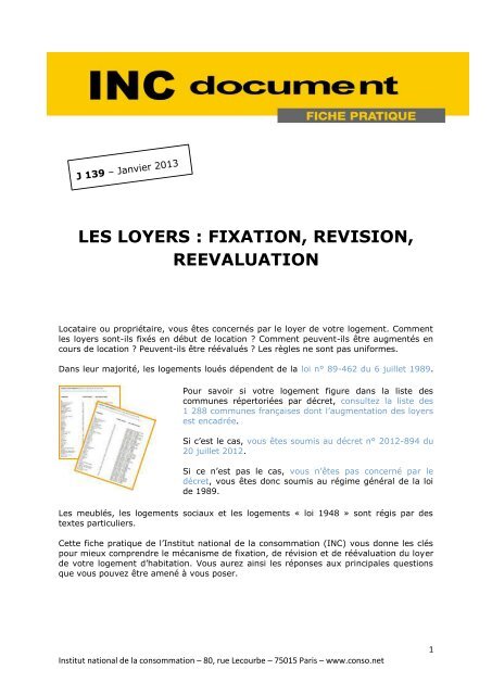 les loyers - Institut national de la consommation