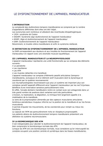 LE DYSFONCTIONNEMENT DE L'APPAREIL MANDUCATEUR