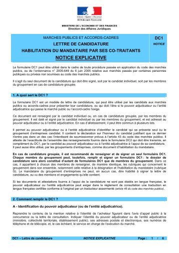 Formulaire DC1 - Notice explicative - economie.gouv