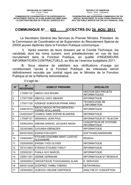 Ingénieur Informaticien \(2\) - Ministère de la Fonction Publique