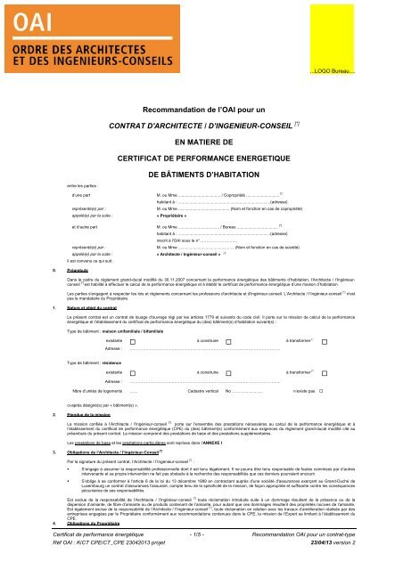 Recommandation d'un contrat-type (pdf) - OAI