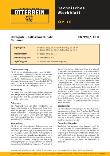 OP 10 - Zement- u. Kalkwerke Otterbein GmbH & Co. KG