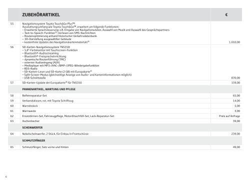 Preisliste Auris Zubehör