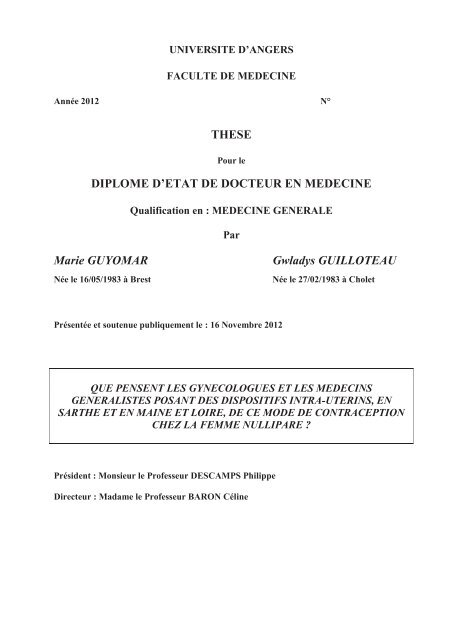 THESE DIPLOME D'ETAT DE DOCTEUR EN MEDECINE ... - DUNE