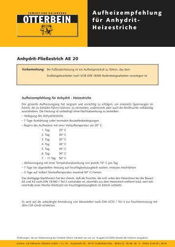 Aufheizempfehlung für Anhydrit- Heizestriche - Zement- u ...