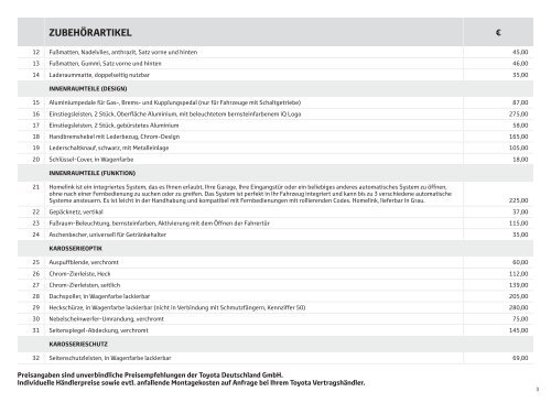 Preisliste iQ Zubehör 