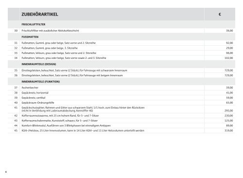 Preisliste Land Cruiser V8 Zubehör