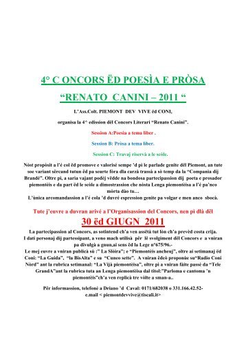 4° C ONCORS ËD POESÌA E PRÒSA “RENATO CANINI – 2011 “ 30 ...