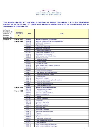 Liste indicative des codes CPV des achats de ... - economie.gouv