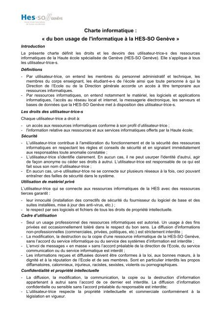 Charte informatique - Haute école d'art et de design Genève - HES ...