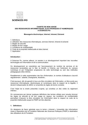 CHARTE DE BON USAGE DES RESSOURCES INFORMATIQUES ...