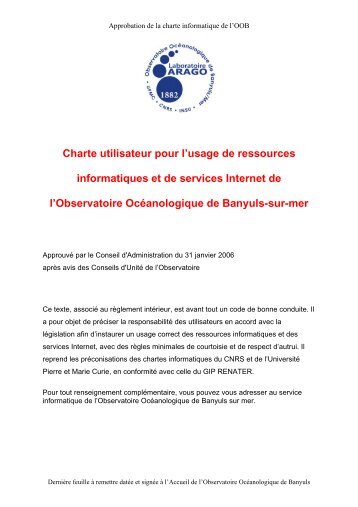 Charte informatique de l'OOB - Observatoire Océanologique de ...