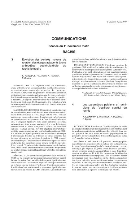 Tous les résumés des communications - Sofcot