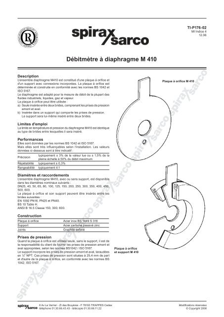 Débitmètre à diaphragme M 410 - Spirax Sarco