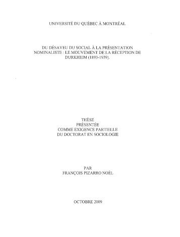 le mouvement de la réception de Durkheim (1893 ... - Archipel - UQAM