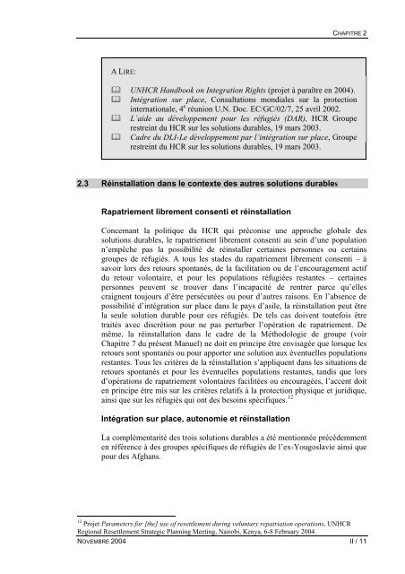 MANUEL DE REINSTALLATION DEPARTEMENT DE LA ... - UNHCR