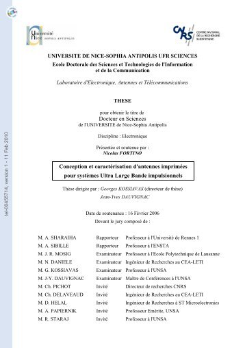 Conception et caractérisation d'antennes imprimées pour systèmes ...