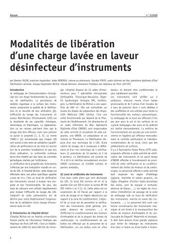 Modalités de libération d'une charge lavée en laveur désinfecteur d ...