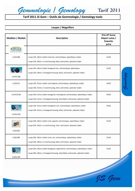 Outils de Gemmologie / Gemology… - JS GEM