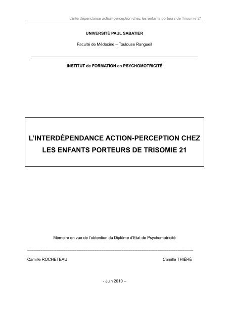 L Interdependance Action Perception Chez Les Enfants Porteurs De