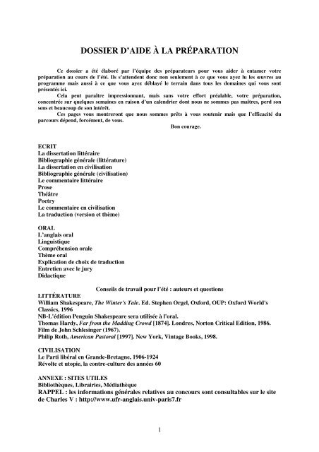 Dossier D Aide A La Preparation Universite Paris Diderot