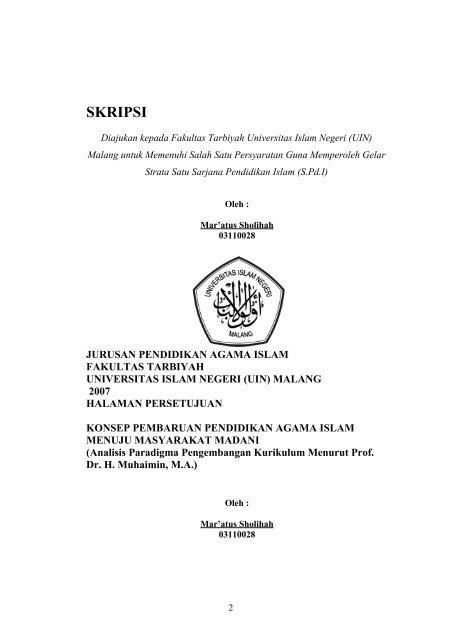 Judul Skripsi Pendidikan Agama Islam Uin Malang Ide Judul Skripsi Universitas