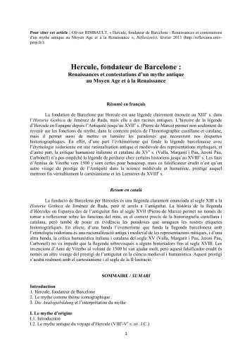Hercule, fondateur de Barcelone : Renaissances et contestations d ...