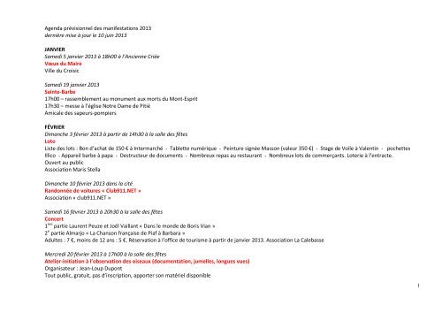 Agenda prévsionnel des animations 2013 - Le Croisic