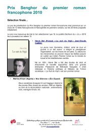 Prix Senghor du premier roman francophone 2010 - Escapages