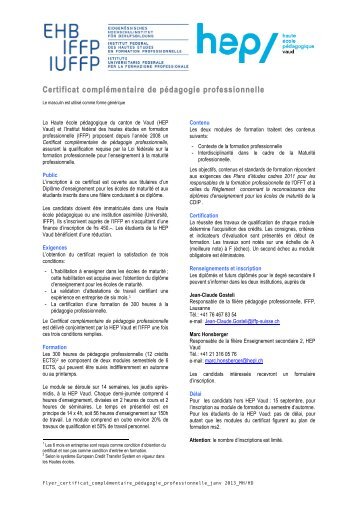 Présentation du certificat de pédagogie professionnelle - HEP Vaud